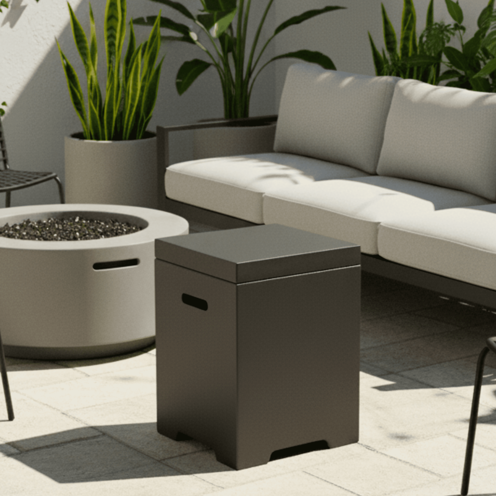 Propane Tank Cover Table, Outdoor Cylinder Hideaway Table for Gas Fire Pit and Gas Griddle, Outdoor Side Table for Fire Pit, Light Concrete, Dark Grey