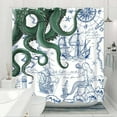 thumbnail image 4 of Green Nautical Octopus Shower Curtain Navy Blue Mermaid Funny Ocean Kraken Shower Curtains for Bathroom Anchor Coastal Map Waterproof Fabric Bath Curtain Decor with Hooks 72x 72, 4 of 6