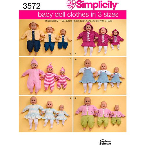 Simplicity Pattern Baby Doll Clothes, (S, M, L)