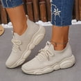 thumbnail image 3 of longantii Women's Walking Shoes Arch Support Breathable Knit Non-Slip Work Shoes Lightweight Casual Jogging Sneakers Slip-on Footwear Beige, 3 of 5