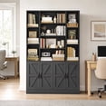 thumbnail image 3 of Hiphuta 71" Tall Modern Bookcases with 2 Double Door Cabinet, 47"Wide Wooden Storage Bookshelf for Living Room Home Office Entryway, Black, 3 of 8