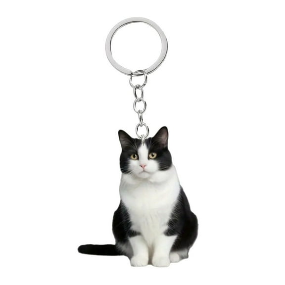 OIUR Cat Keychain Double Sided 2D Flat Acrylic Pet Hanging Decoration Lifelike Cat Keyring Accessories for Car Mirror Window Backpacks