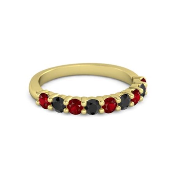 925 Sterling Silver Round 2.5MM Ruby Black Spinel Eternity Yellow Plated Ring