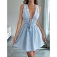 thumbnail image 6 of Women'S Fresh Seaside Vacation Style Strappy Sleeveless Backless Striped Dress Summer Light Blue S, 6 of 10