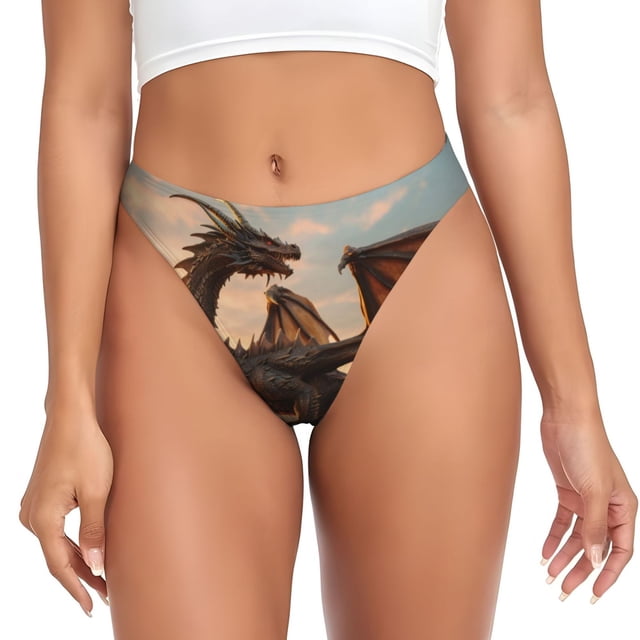 Fotbe Sky Sunset Bronze Dragon Tanga Sin Costuras para Mujer con Estampado – Panties Invisibles, Transpirables y Cómodos para Uso Diario-XX-Large
