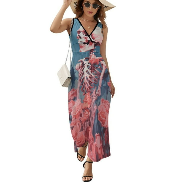 Flower Cluster Skull Vestido Sin Mangas Vestidos Para Mujer, Vestido Suelto De Verano 2025