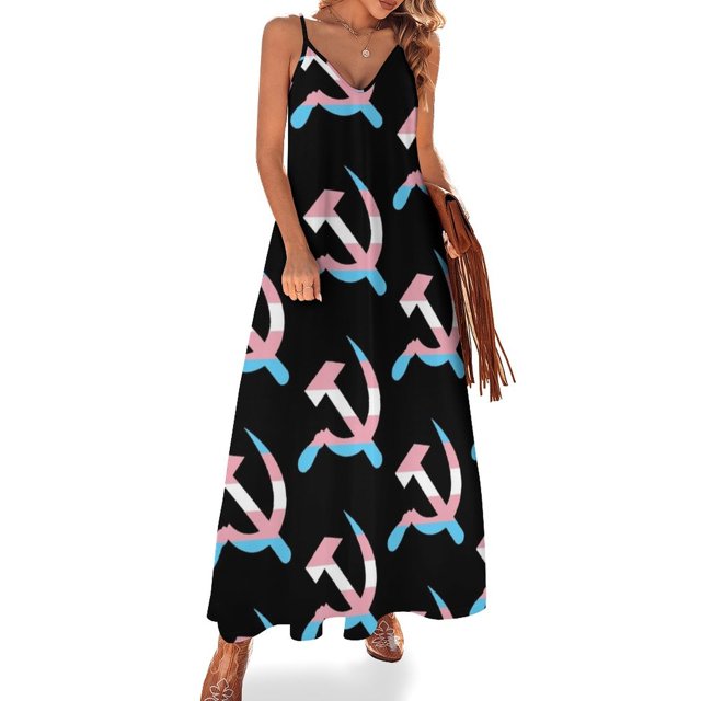 Vestido sin mangas con la hoz y el martillo del orgullo trans, vestidos de fiesta para mujer, vestidos largos