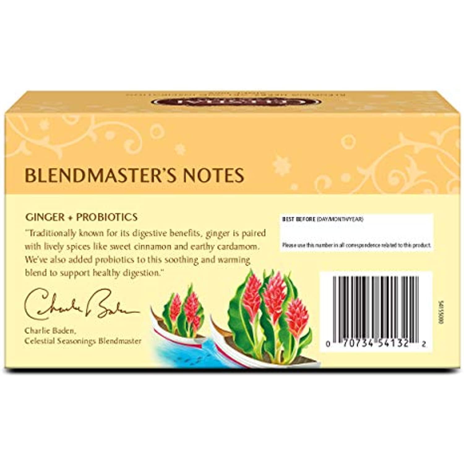 Celestial Seasonings Herbal Tea, Ginger Plus Probiotics, Caffeine Free, 20 Count (Pack Of 6)