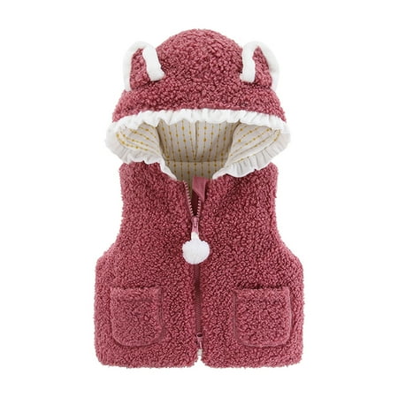 

EHTMSAK Toddler Child Boy Girls Sleeveless Ears Outerwear Infant Baby Zip Up Fleece Hooded Jackets Fall Winter Vest Wine 6M-4Y 90