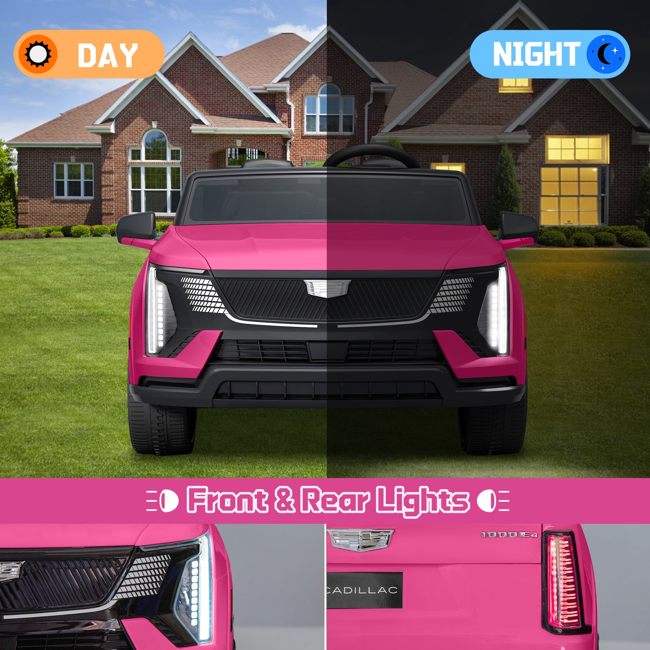 24V 2 Seater Ride on Cars, Licensed Cadillac Escalade IQ Powered Ride on Toys Truck with Remote Control, 4 Wheels Spring Suspension, LED Light, Electric Cars for Kids Ages 3-8 Gifts, Pink