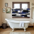 thumbnail image 4 of Navy Blue Black Geometric Tier Curtains 24 Inch Length, Modern Abstract Art Block Cafe Short Curtains for Bathroom Over Sink, Small Kitchen Curtain Light Filtering Tiered Drapes 2 Panels 27.5"Wx24"L, 4 of 8