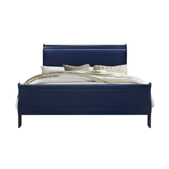 Global Furniture USA Traditional Charlie Blue Wood King Bed with LED