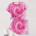 thumbnail image 4 of Bbyeadc Sets for Girl 2 Piece Short Sleeve Crew Neck T-Shirt Tie Dye Elastic Waist Shorts Casual Everyday Casual Short Sets with Pocket,Pink (130), 4 of 5