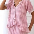 thumbnail image 4 of RMGVDSD Womens Plaid Pajamas Sets Ruffle V Neck Long Sleeve Button Down Shirt and Pants Gingham Sleepwear Loungewar 2 Piece Outfits, 4 of 5