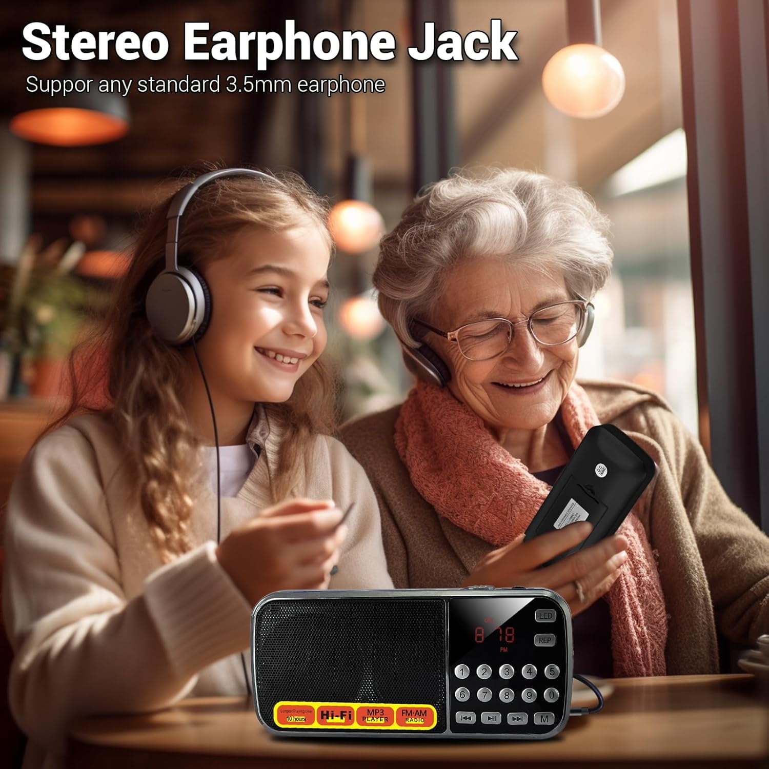 Portable AM/FM Radio with MP3 Player Support, USB/TF Card Playback, Rechargeable Battery, Excellent Reception & Sound Quality, Compact Design with Flashlight for Outdoor Use