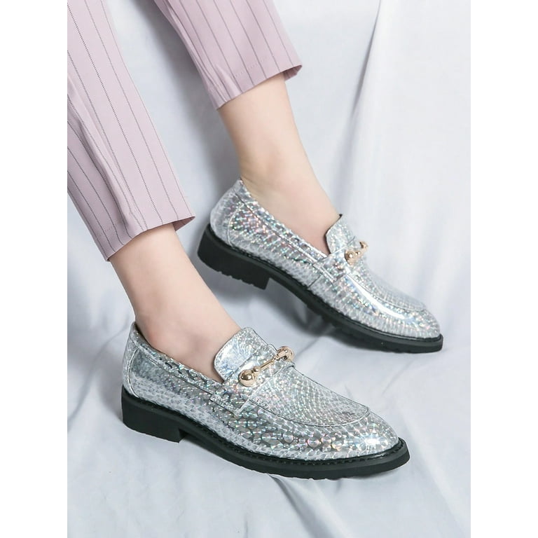 Silver slip on dress shoes outlet