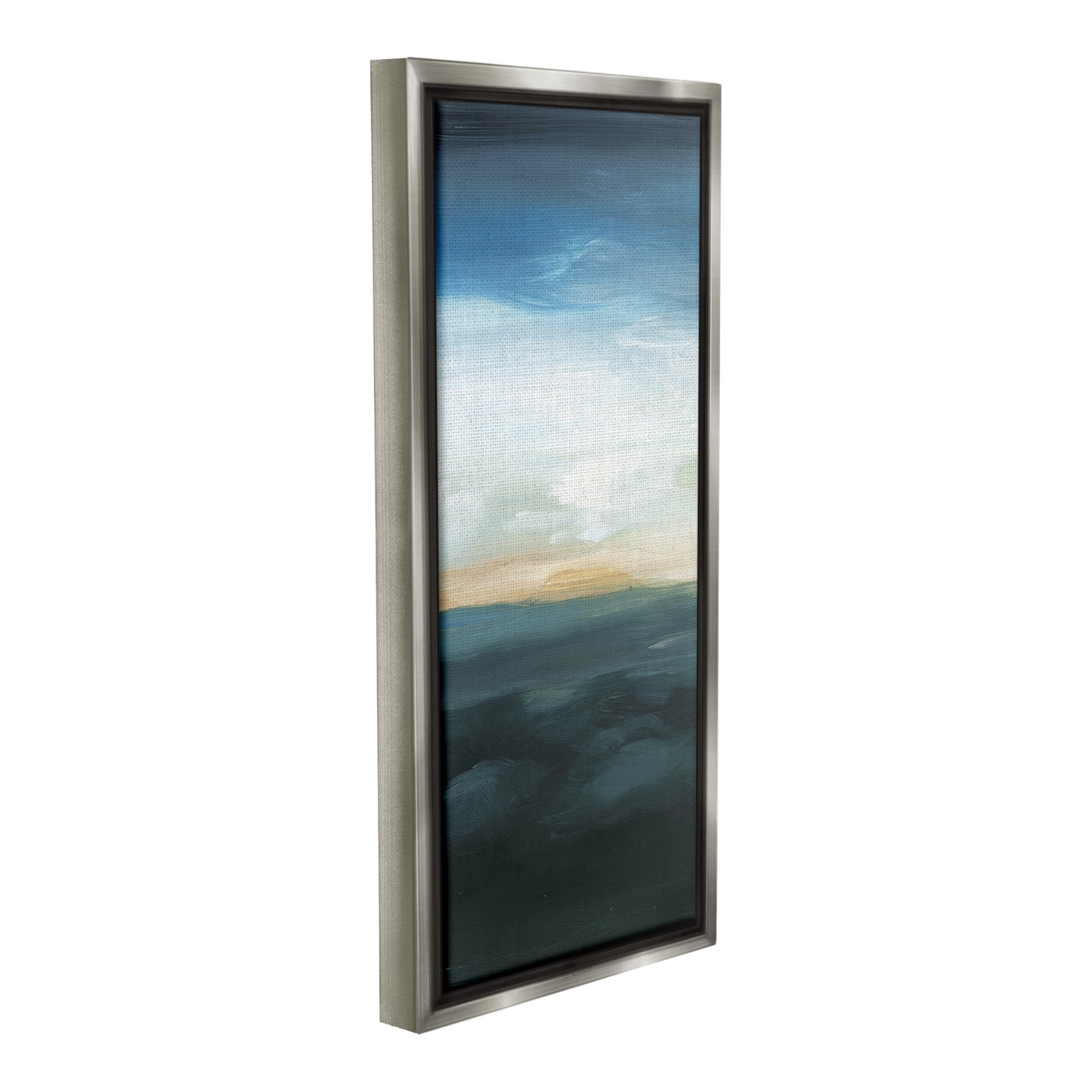Stupell Industries Dark Abstract Sunrise Landscape Painting Gray Floater Framed Canvas Art Print Wall Art, 14 x 31