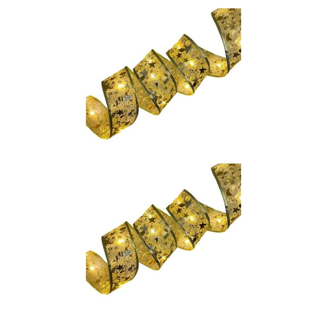 Ruiboury Sparkling Brilliant Lighting For Christmas Decoration Different White/Gold Ribbon 10m+100 lights 2Set