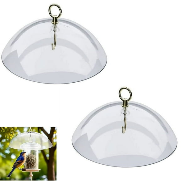 2PCS Bird Feeder Cover, Bird Feeder Cover, Clear Round Protective Dome Rain Weather Guard with Hooks for Hanging for Hanging Bird Feeders Outdoor Garden 10 Inch(Clear Clear)