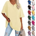 thumbnail image 4 of Camiseta holgada para mujer, camisas casuales de manga corta de verano, blusas de novio de color sólido, blusas suaves para mujer, 4 of 5