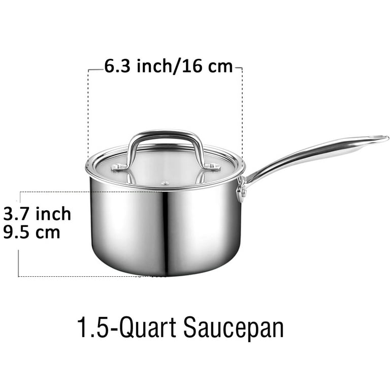 P&P CHEF Small 1 Qt Saucepan, Tri-Ply Stainless Steel Milk Sauce Pan with  Glass Lid, Kitchen Induction Cookware for Cooking Boiling Stewing,  Dishwasher Safe, Silver - Yahoo Shopping