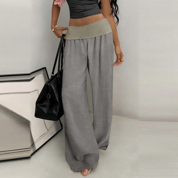MYAOYI Women Pants no boundarie High Waist Linen Palazzo Pant Loose Fit Elastic Waist Trousers