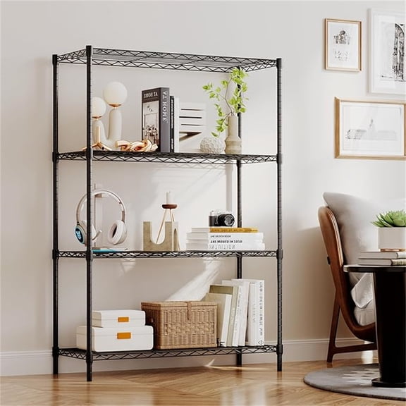 4-Tier Wire Storage Shelves | 36x14x54 | Black | with Adjustable Racks | Heavy-Duty Metal Shelf, Holds Upto 1000 lbs | No-Tool Assembly | Ideal for Home & Garage Shelving