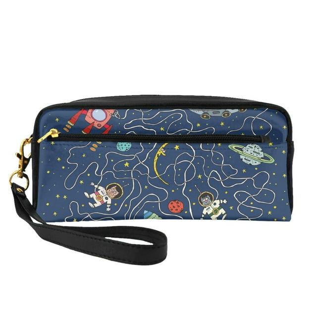 Leather Portable Travel Small Makeup Bag, Multifunctional Storage Bag, Mysterious Universe Space Graffiti Pencil Case