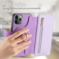 thumbnail image 5 of 2 in 1 Wallet Case for Apple iPhone 12 Pro / 12 6.1", Detachable Magnetic Back Cover Cards Slots Zipper Pocket Ring Holder Magnetic Closure Protective Drop Proof Case Cover for Women Men,Purple, 5 of 11