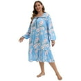 thumbnail image 3 of Xmarks Womens Nightgowns Long Sleeve Lounger House Dress Soft Floral Nightdress Blue US 12, 3 of 7