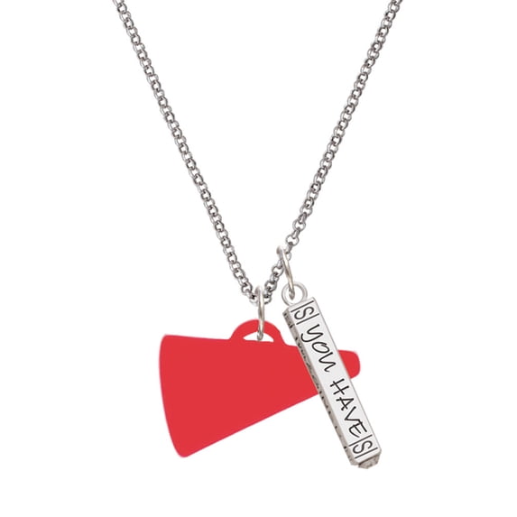 Delight Jewelry Acrylic 1.25" Red Megaphone Silvertone Live the Life You Have Imagined Bar Charm Necklace, 23"