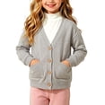 thumbnail image 7 of Rrxhxhs Cardigan for Girls Solid Color V-Neck Button Front Long Sleeve Loose Casual Sweater Cover Up with Pockets, 7 of 7