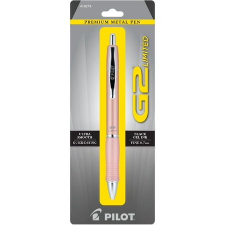 Pilot G2 Limited Premium Retractable Gel Pen, Rose Gold, Black Ink, Fine 0.7mm, 1 Pack