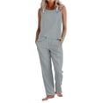 thumbnail image 2 of Pounoo Linen Outfits for Women Sleeveless Top And Drawstring Pants Two Piece Sets Soft Daily Style Lightweight Breathable Relaxed-Fit Outfits Gift, 2 of 6