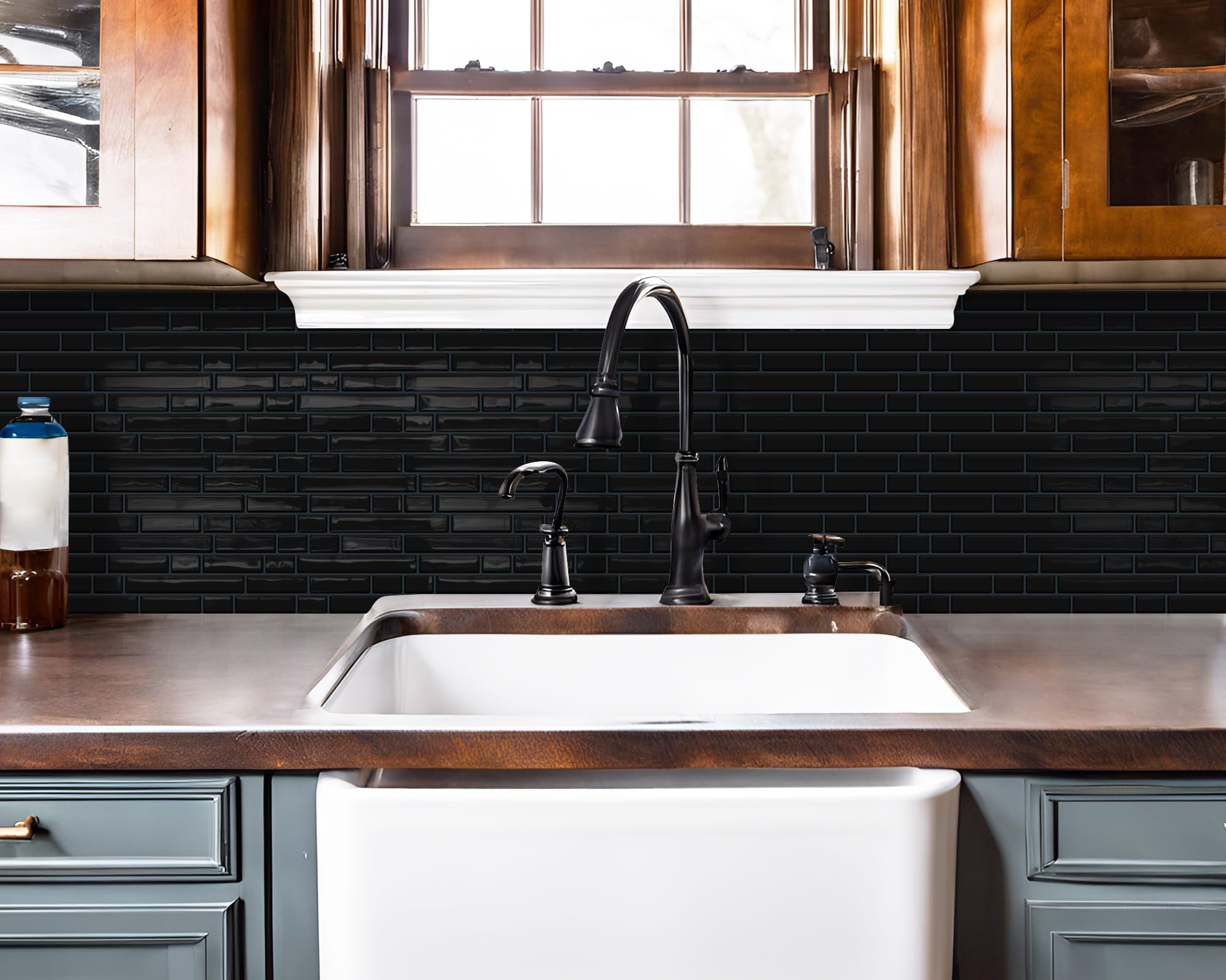 Black Peel And Stick Tile Backsplash 12"x12" Self Adhesive Wall Tiles For Kitchen Marble (10-sheet)