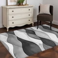 thumbnail image 3 of 2.7x5 Area Rugs, Gray Stripes Non-Skid Rubber Backing Large Rectangle Rugs - Living Room Bedroom Home Office, Vintage Farmhouse Greyish Ripple Pattern Indoor Floor Mat Carpets Washable Rug, 3 of 9
