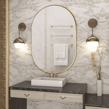 CONGUILIAO Wall Mirror Oval Bathroom Mirrors Capsule Mirror Vanity Modern Gold Pill Mirror 20"x30"