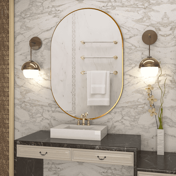 CONGUILIAO Wall Mirror Oval Bathroom Mirrors Capsule Mirror Vanity Modern Gold Pill Mirror 20"x30"