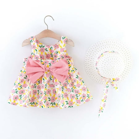 

QISIWOLE Toddler Baby Girls Dress Princess Dress Bow Backless Sling Skirt With Hat Deals