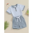 thumbnail image 3 of Bslissey Baby Boys Girls Shorts Set 3M 6M 9M 12M 18M Short Sleeve Striped Print Romper with Elastic Waist Shorts 2Pcs Outfits Newborn Infant Summer Casual Clothes, 3 of 9