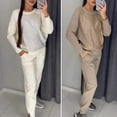 thumbnail image 4 of Ettsollp 2 Pcs/Set Women Top Pants Suit Rhinestone Decor O Neck Long Sleeves Patchwork Sport Sweatshirt Elastic Waist Trousers Fitness Outfit Fall Spring Tracksuit, 4 of 8