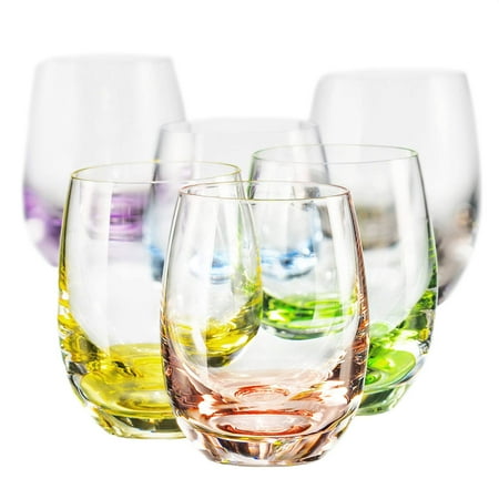 - Bohemian Crystal Set of 6 Beverage Tumblers - Rainbow Colored Glasses 10 Oz