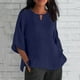 thumbnail image 2 of Vestidos Casuales Para Mujer, Blusas De Mujer De Moda Blusa de lino y imitación de cuello redondo con mangas 3/4 para mujer, 2 of 5