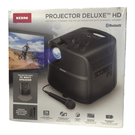 ION Audio - Projector Deluxe HD Battery/AC Powered 720P HD LED Bluetooth-Enabled Projector with Powerful Speaker - Black
