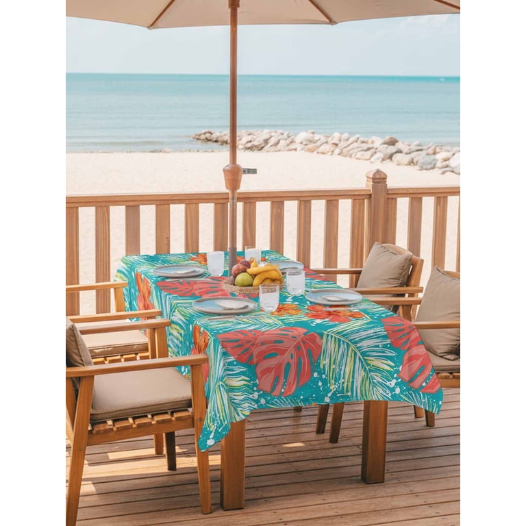 120 in patio table covers with umbrella hole bnhjsdw Blue Outdoor Tablecloth for Rectangle Table, Waterproof Lemon Cloth with Zipper Made for You Covers & All Patio Round