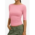 thumbnail image 4 of PRETTYGARDEN Womens Summer Short Sleeve Tops Boat Neck Ribbed Knit Slim Fit T Shirt Casual Basic Top Spring Clothes, 4 of 10