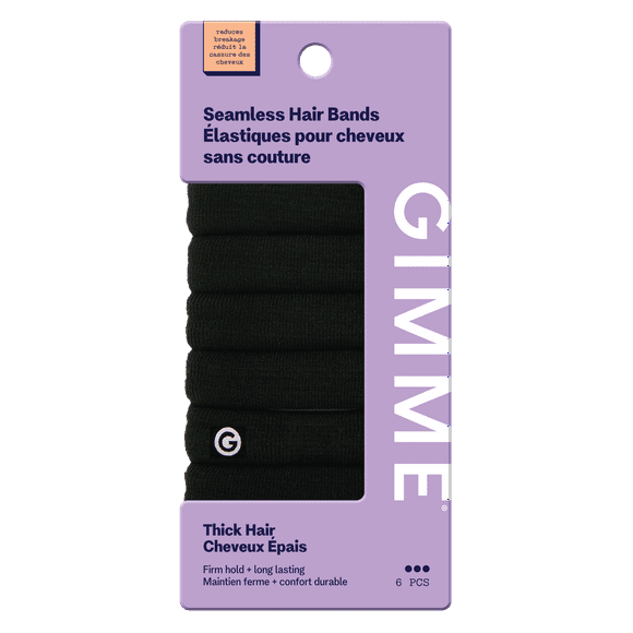 Gimme Beauty Seamless Hair Ties for Thick Hair, Ponytail Holder, Black, 6 Count