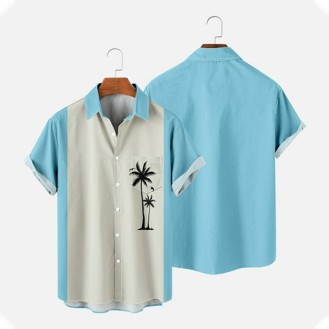 DPTALR Men Casual Solid Buttons Beach With Pocket Turndown Short Sleeve Shirt Blouse
