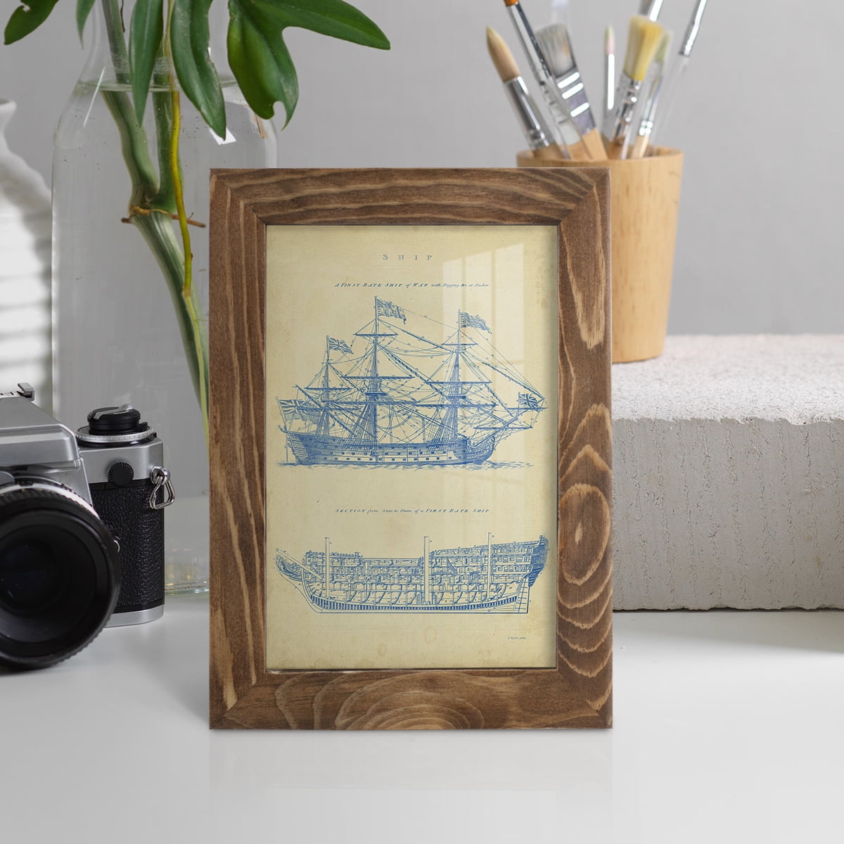 Vintage Ship Blueprint -Framed Print w/glass-Walnut