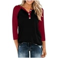 thumbnail image 3 of Otntypg Women's Raglan V Neck Summer Baseball Tops 3/4 Sleeve Ladies Button Henley Shirt Trendy Oversized Workout Tunics Color Block Tees Boyfriend Style Blouse Wine L, 3 of 10